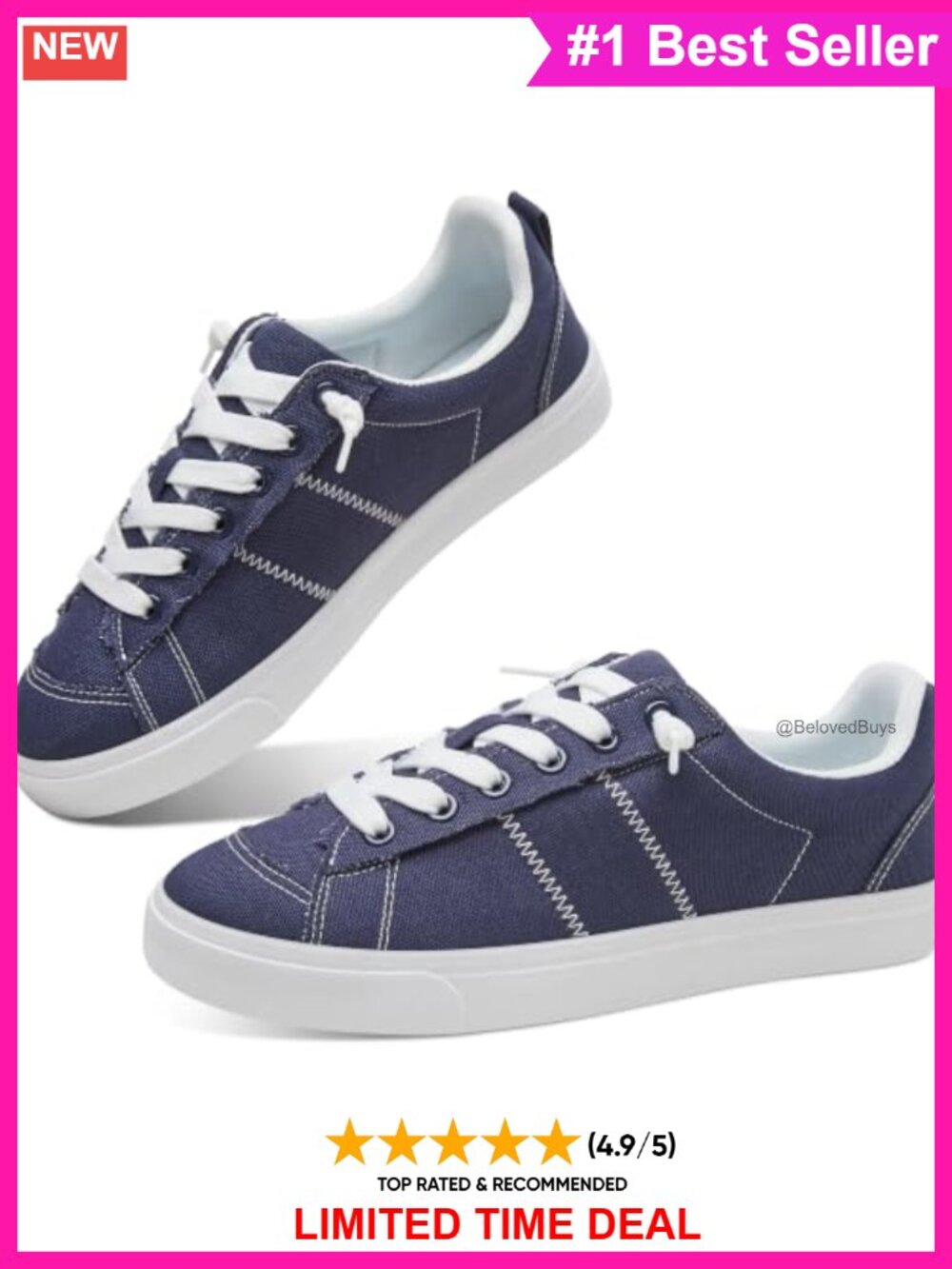 Women's Canvas Slip-On Fashion Sneakers with Elastic Band and Rubber Sole